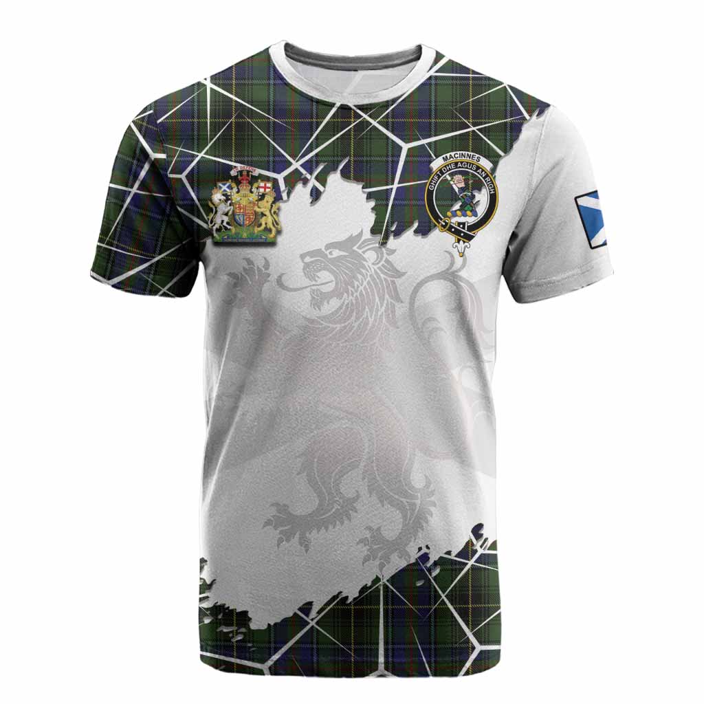 MacInnes (McInnes) Tartan Cotton T-shirt with Family Crest and Lion Rampant Grunge Style