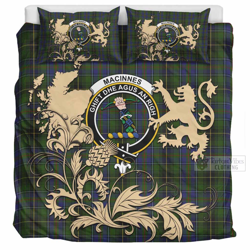 MacInnes (McInnes) Tartan Crest Bedding Set with Scottish Iconic Symbols 