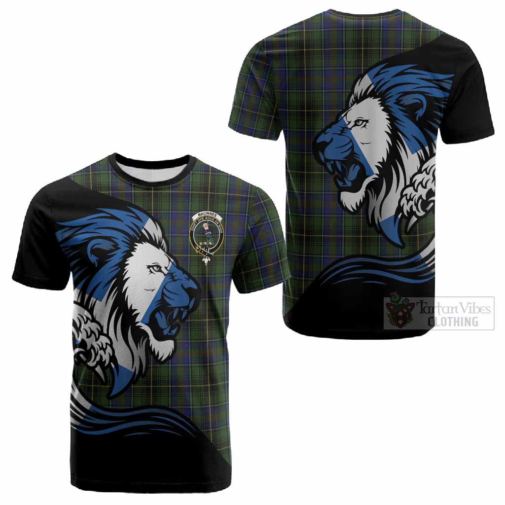 MacInnes (McInnes) Tartan Crest Cotton T-shirt Scottish Golden Lions Wave Flow