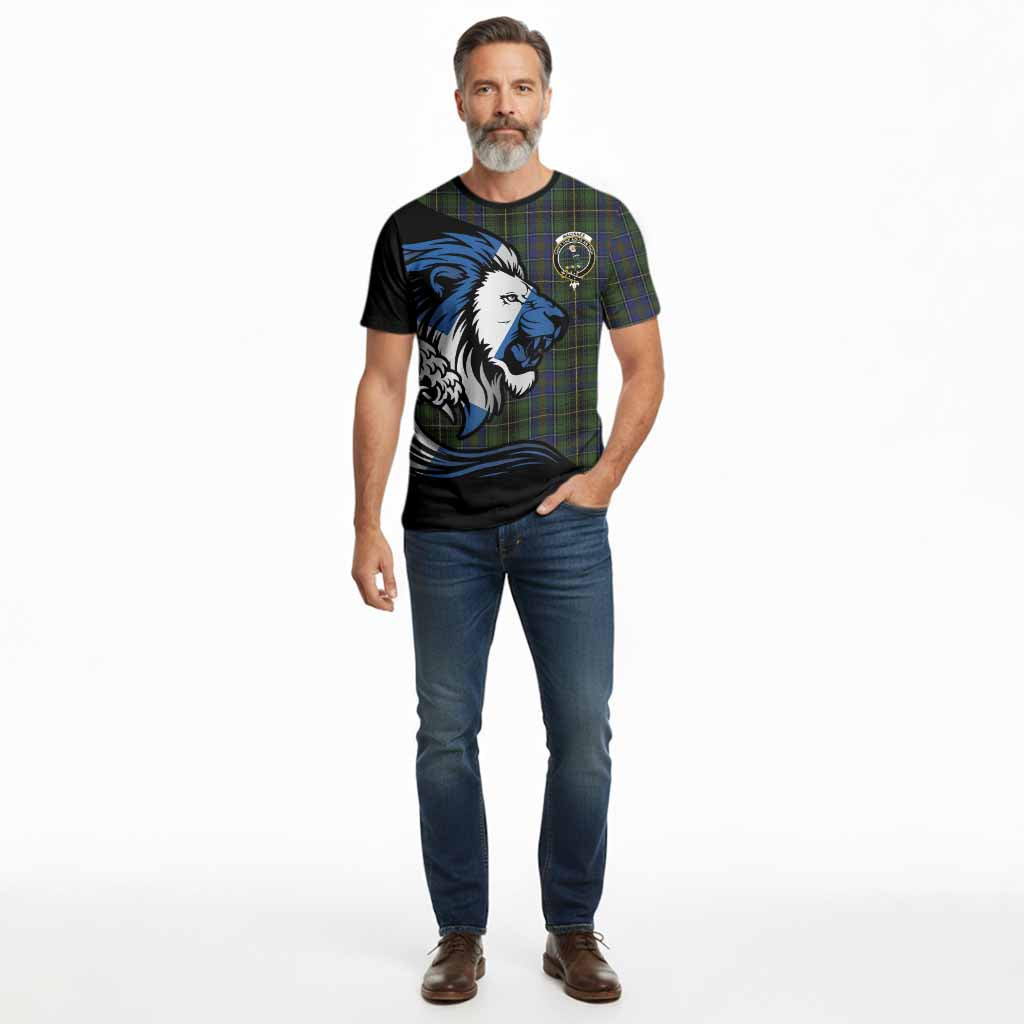 MacInnes (McInnes) Tartan Crest Cotton T-shirt Scottish Golden Lions Wave Flow