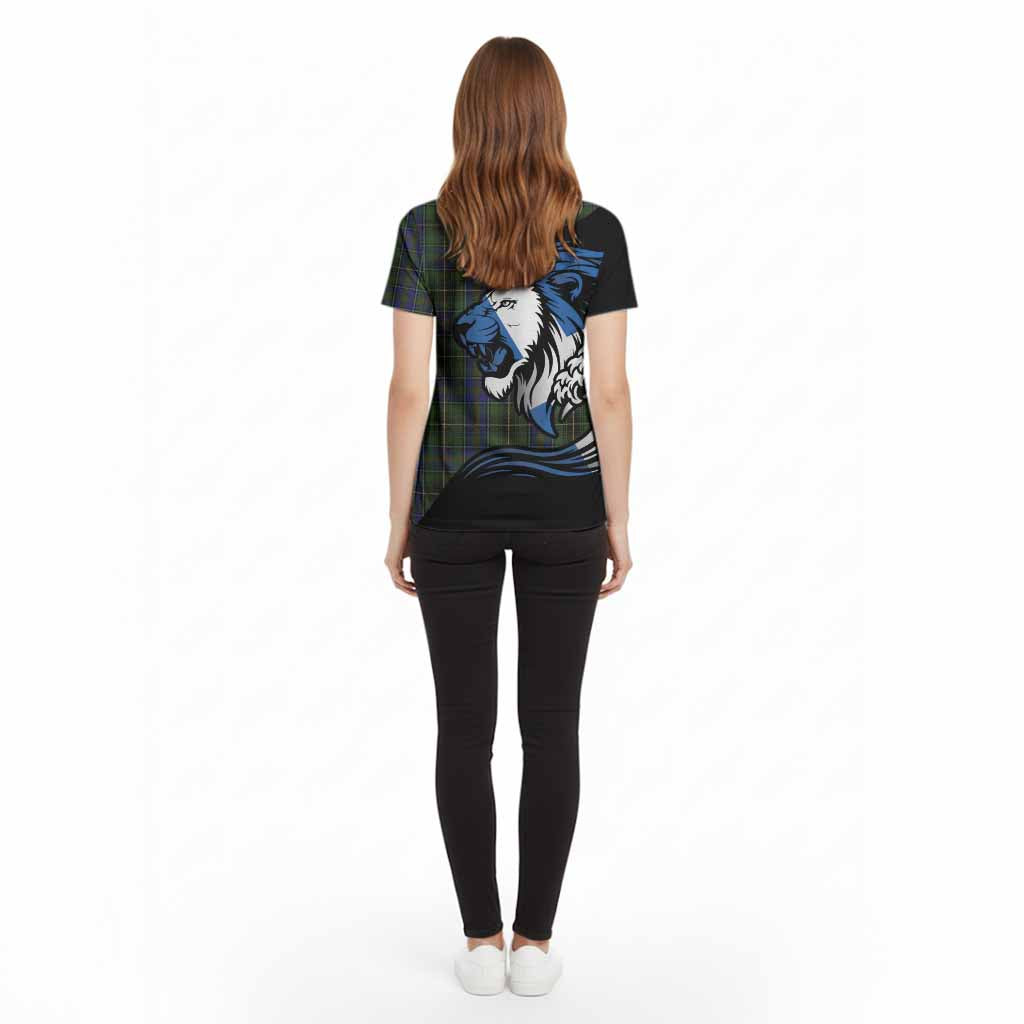 MacInnes (McInnes) Tartan Crest Cotton T-shirt Scottish Golden Lions Wave Flow