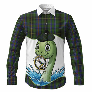 MacInnes (McInnes) Tartan Crest Cute Nessie Long Sleeve Button Shirts Scottish Loch Ness Monster