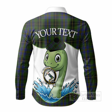 MacInnes (McInnes) Tartan Crest Cute Nessie Long Sleeve Button Shirts Scottish Loch Ness Monster