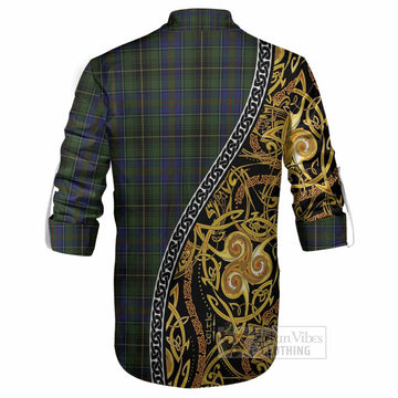 MacInnes (McInnes) Tartan Crest Ghillie Shirt Celtic Knot and Triple Trickle Spiral Symbols