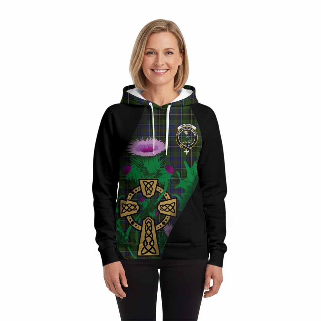 MacInnes (McInnes) Tartan Crest Hoodie Celtic Cross Thistle Flowers