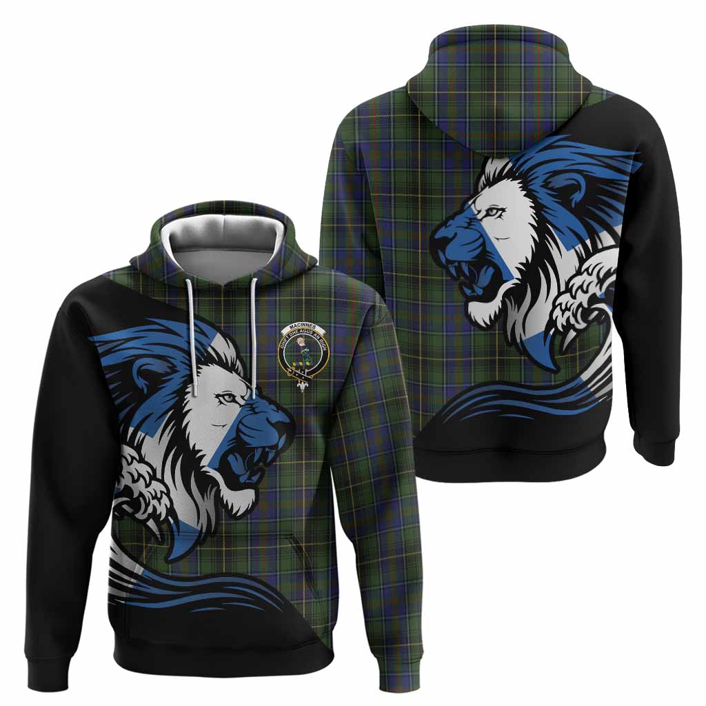 MacInnes (McInnes) Tartan Crest Hoodie Scottish Golden Lions Wave Flow