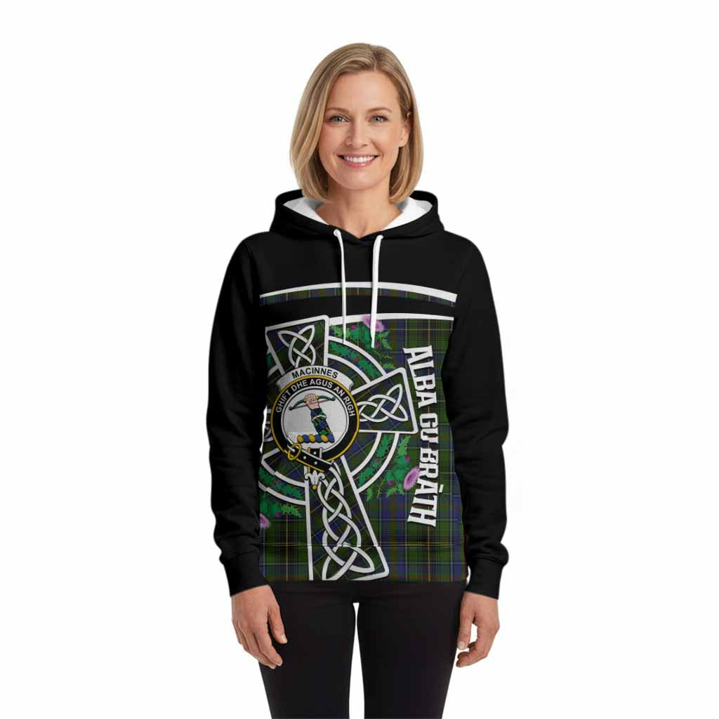 MacInnes (McInnes) Tartan Crest Hoodie Scottish Thistle Celtic Cross Alba Gu Brath