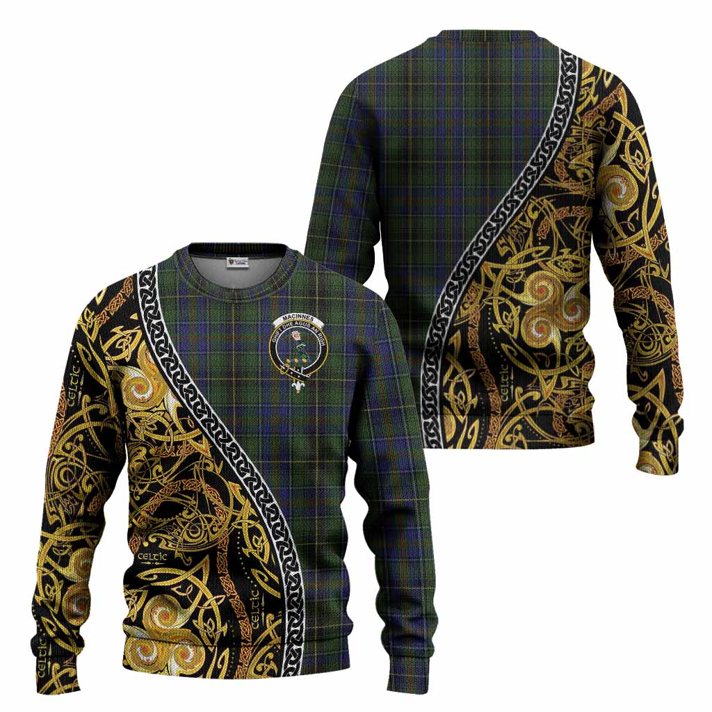 MacInnes (McInnes) Tartan Crest Knitted Sweater Celtic Knot and Triple Trickle Spiral Symbols