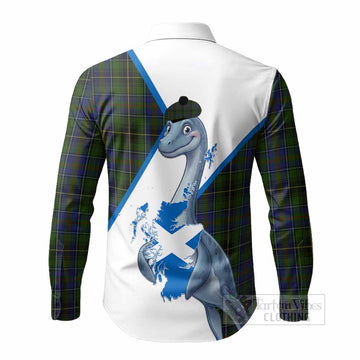 MacInnes (McInnes) Tartan Crest Loch Ness Monster Long Sleeve Button Shirts Nessie Scottish Map Tha Gradh Agam Air Alba