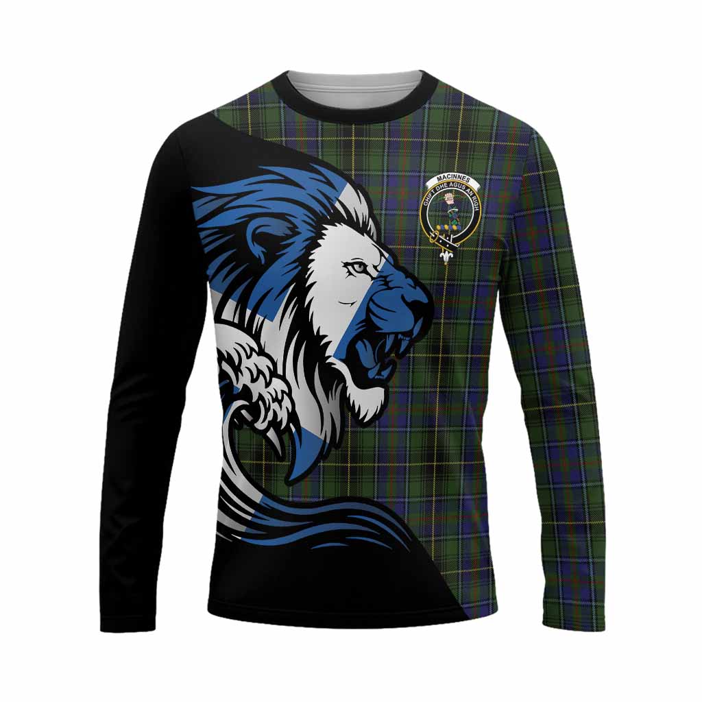 MacInnes (McInnes) Tartan Crest Long Sleeve T-Shirt Scottish Golden Lions Wave Flow