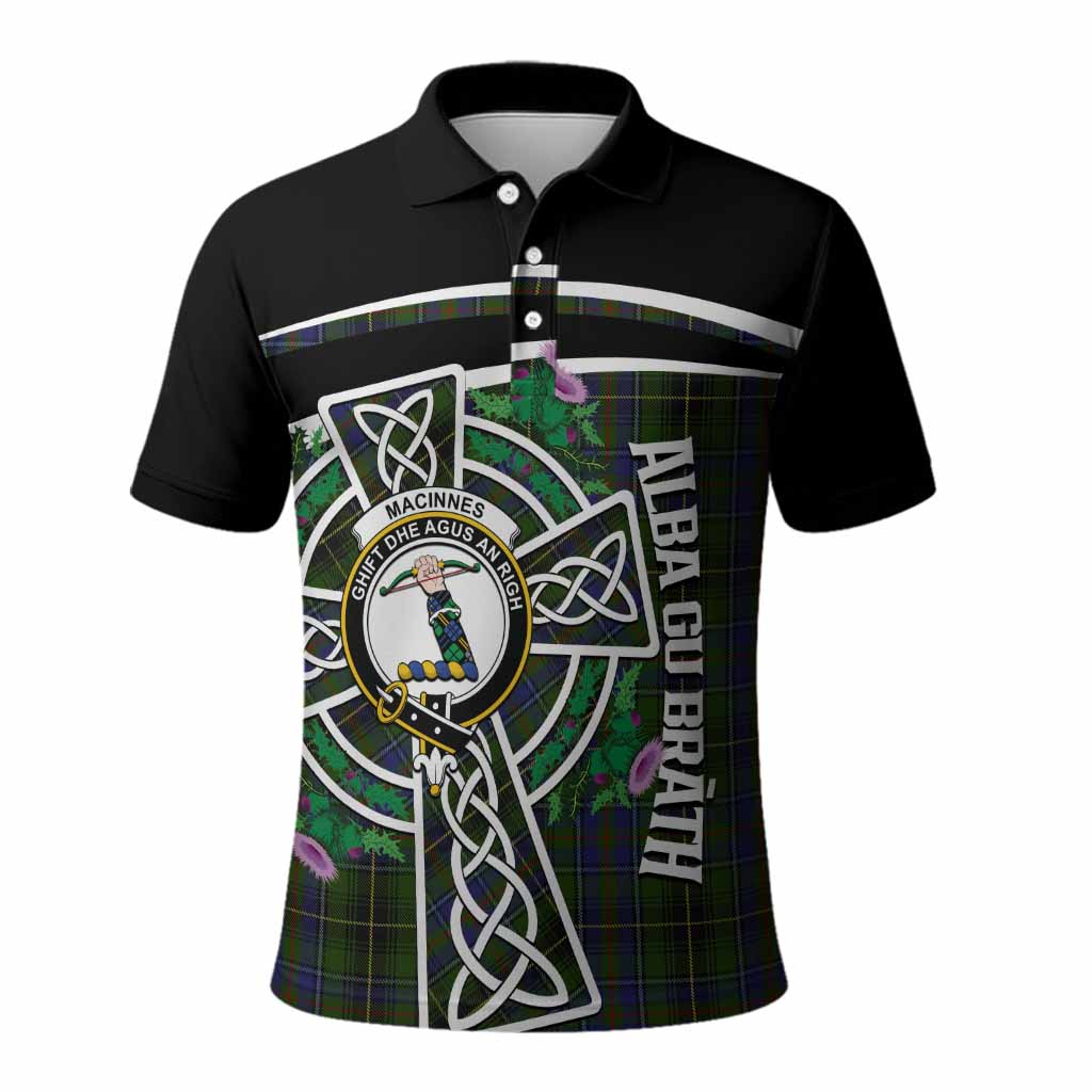 MacInnes (McInnes) Tartan Crest Polo Shirt Scottish Thistle Celtic Cross Alba Gu Brath