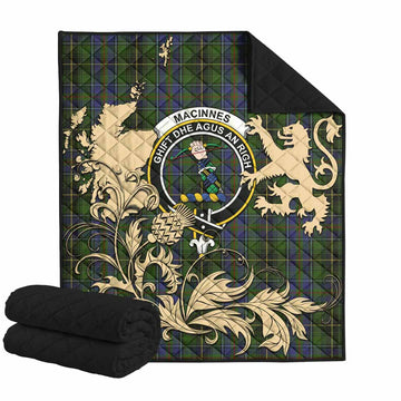 MacInnes (McInnes) Tartan Crest Premium Quilt with Scottish Iconic Symbols 