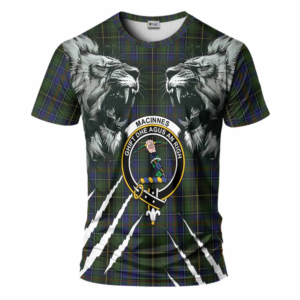 MacInnes (McInnes) Tartan Crest T-Shirt Ferocious Lion Style