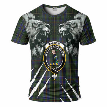 MacInnes (McInnes) Tartan Crest T-Shirt Ferocious Lion Style