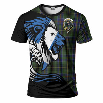 MacInnes (McInnes) Tartan Crest T-Shirt Scottish Golden Lions Wave Flow