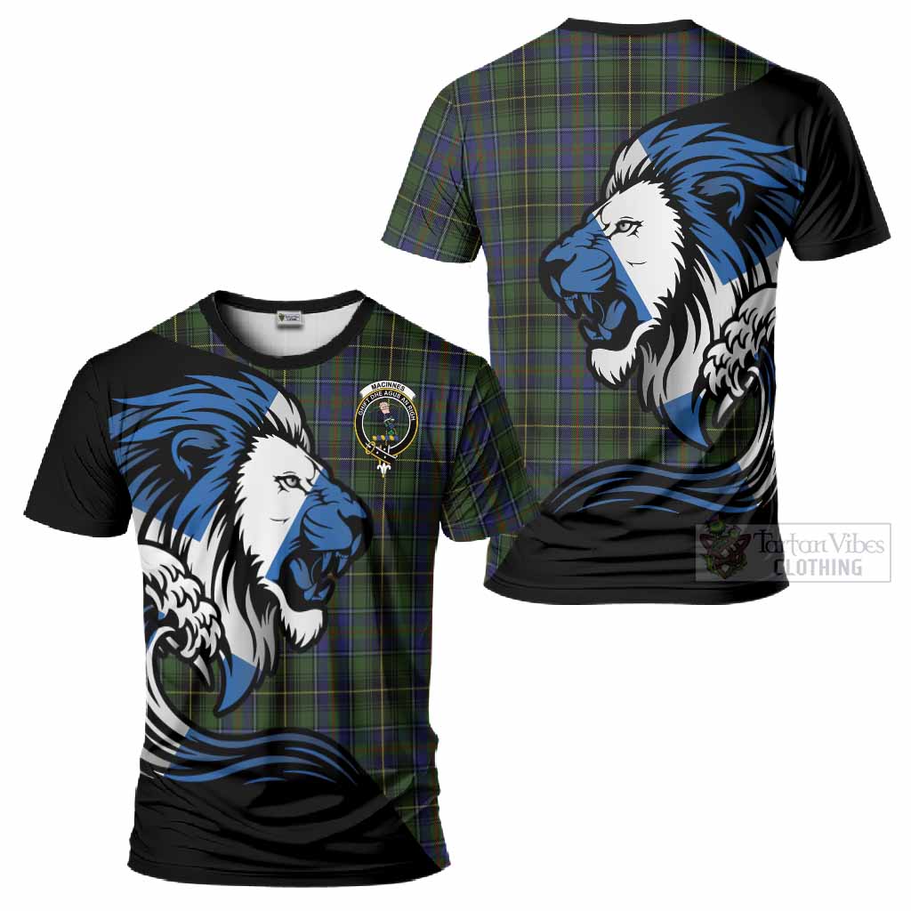 MacInnes (McInnes) Tartan Crest T-Shirt Scottish Golden Lions Wave Flow