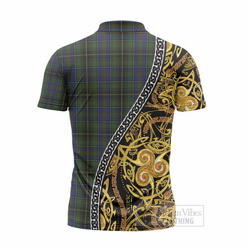 MacInnes (McInnes) Tartan Crest Zipper Polo Shirt Celtic Knot and Triple Trickle Spiral Symbols