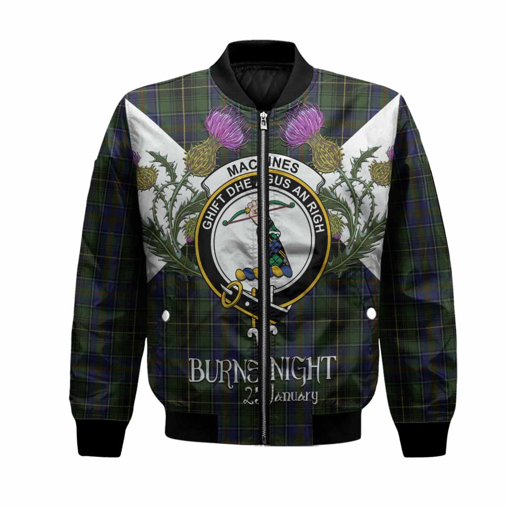 MacInnes (McInnes) Tartan Family Crest Bomber Jacket Scottish Burns Night Thistle Floral