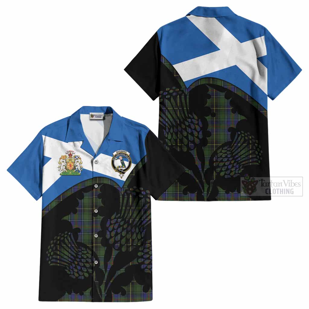 MacInnes (McInnes) Tartan Family Crest Cotton Hawaiian Shirt Scotland Thistle Floral Flag Style