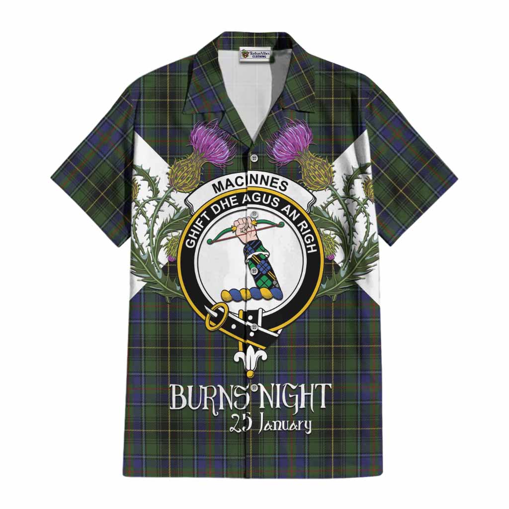 MacInnes (McInnes) Tartan Family Crest Cotton Hawaiian Shirt Scottish Burns Night Thistle Floral