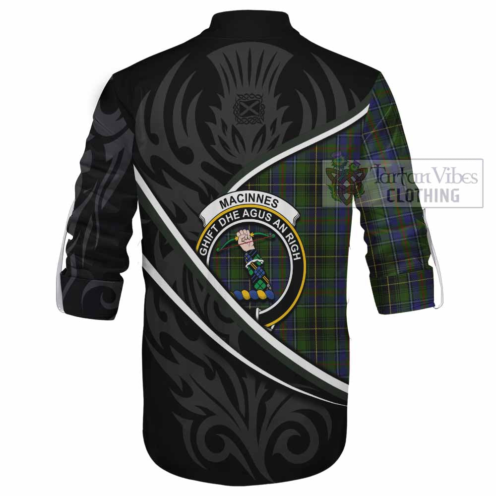 MacInnes (McInnes) Tartan Family Crest Ghillie Kilt Shirt Celtic Scottish Thistle Floral - Tartan Vibes Clothing