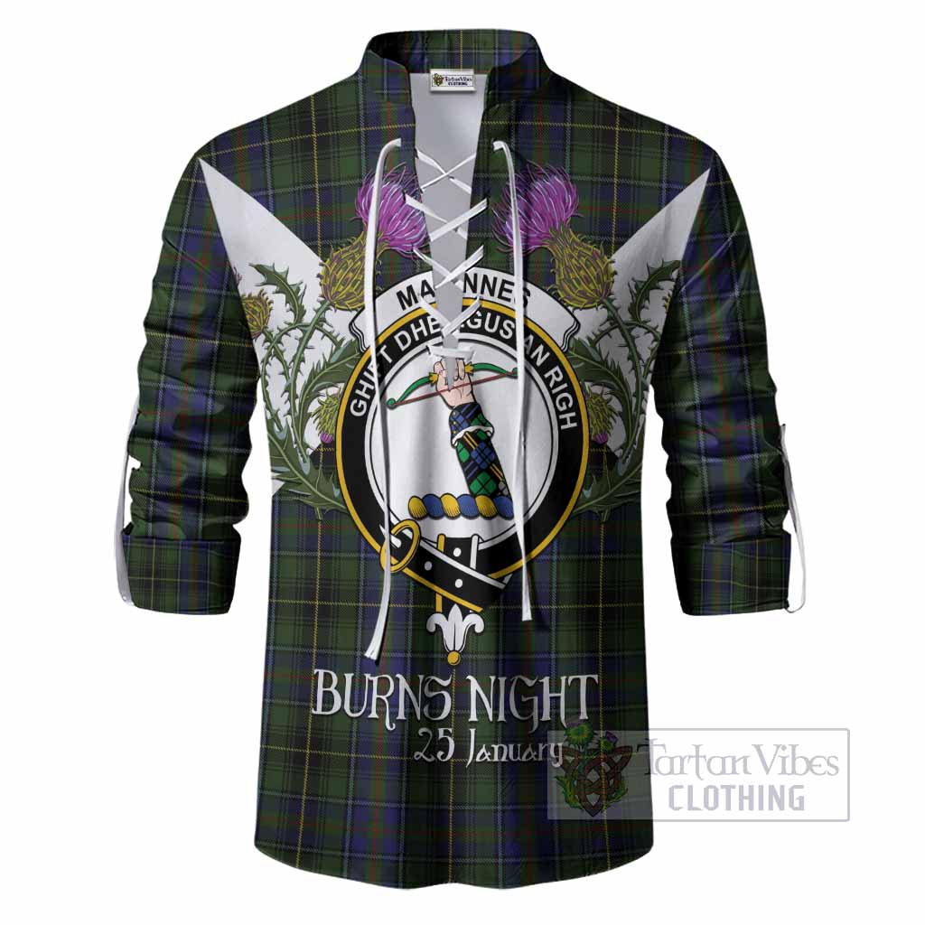 MacInnes (McInnes) Tartan Family Crest Ghillie Shirt Scottish Burns Night Thistle Floral