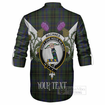 MacInnes (McInnes) Tartan Family Crest Ghillie Shirt Scottish Burns Night Thistle Floral