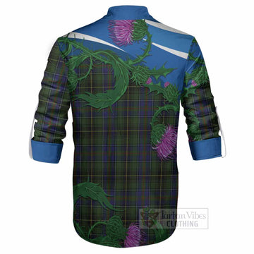 MacInnes (McInnes) Tartan Family Crest Ghillie Shirt Thistle in Minimalism