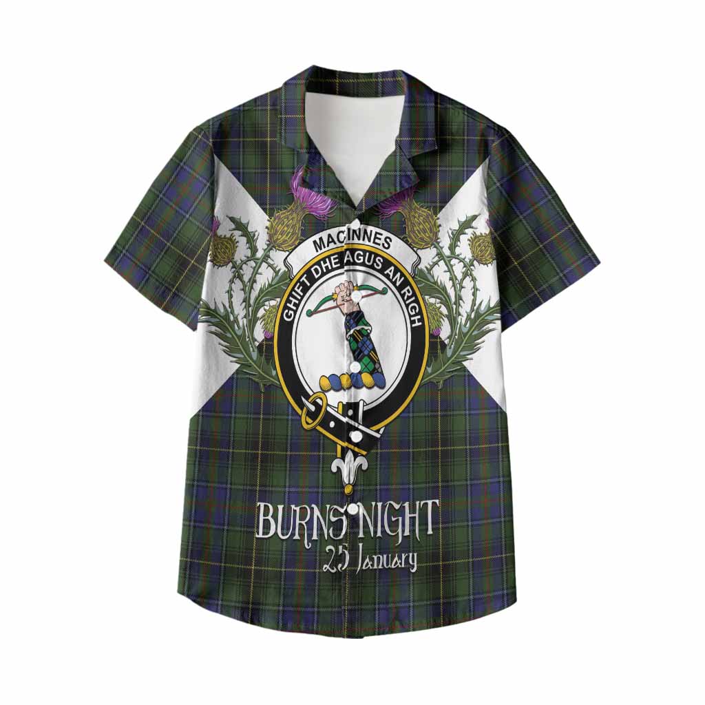 MacInnes (McInnes) Tartan Family Crest Kid Hawaiian Shirt Scottish Burns Night Thistle Floral