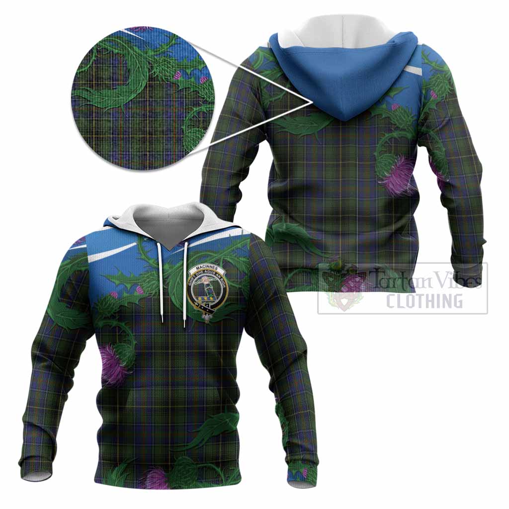 MacInnes (McInnes) Tartan Family Crest Knitted Hoodie Thistle in Minimalism