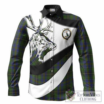 MacInnes (McInnes) Tartan Family Crest Long Sleeve Button Shirts Scottish Red Deer Curves Style