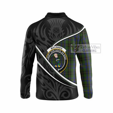 MacInnes (McInnes) Tartan Family Crest Long Sleeve Polo Shirt Celtic Scottish Thistle Floral