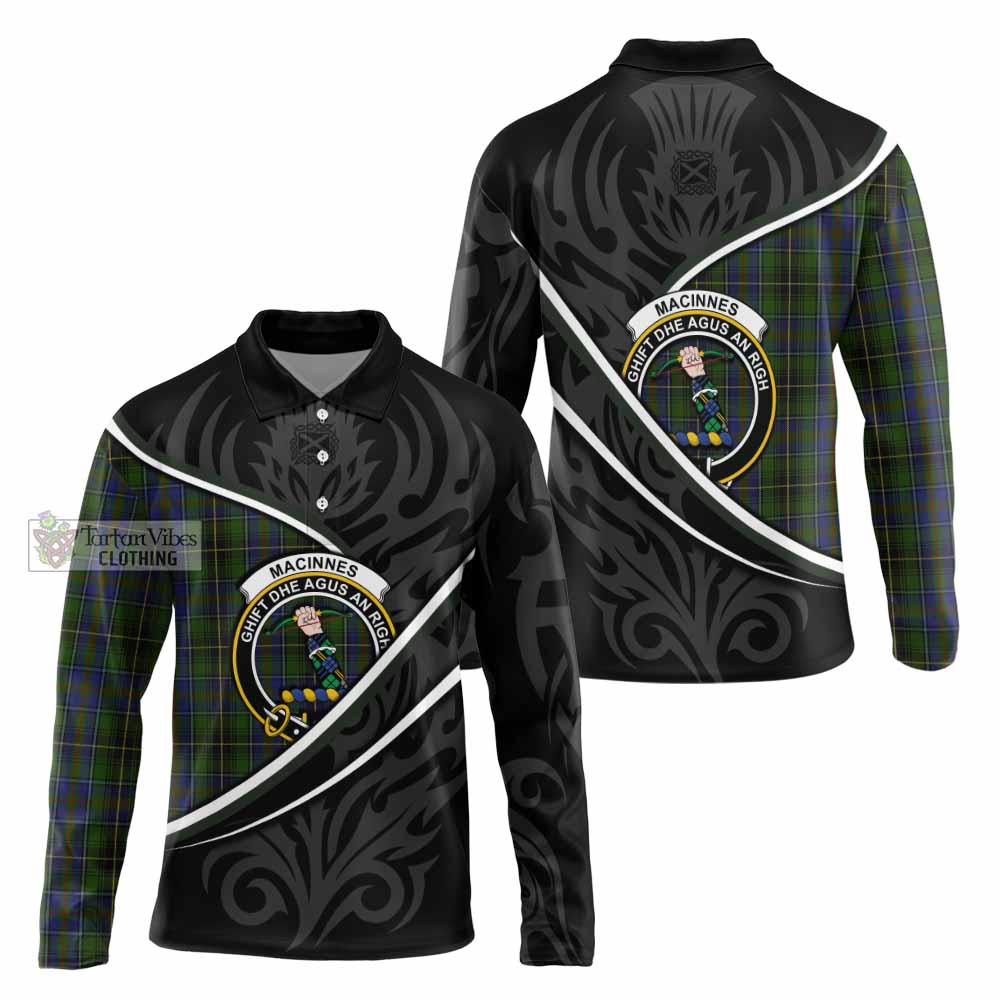 MacInnes (McInnes) Tartan Family Crest Long Sleeve Polo Shirt Celtic Scottish Thistle Floral - Tartan Vibes Clothing