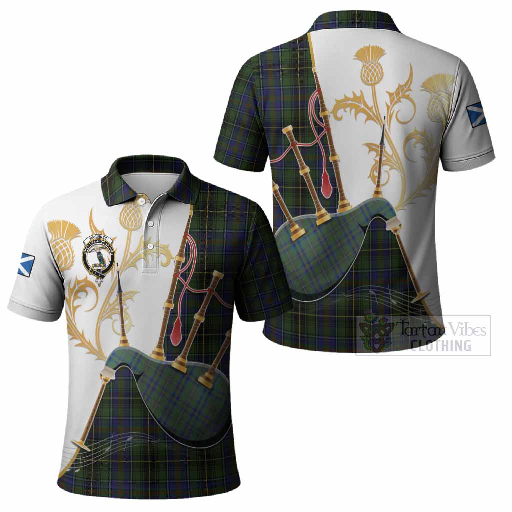 MacInnes (McInnes) Tartan Family Crest Polo Shirt Bagpipes with Scottish Thistle