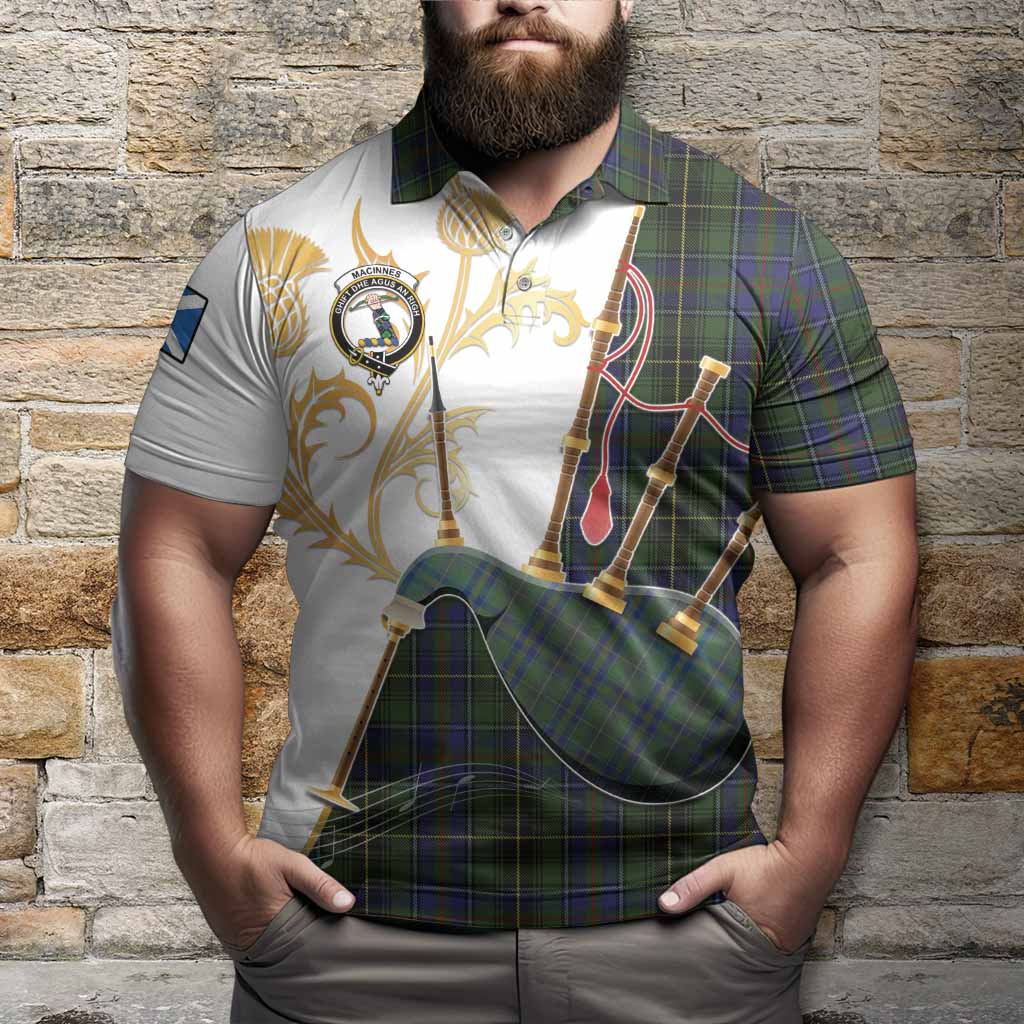 MacInnes (McInnes) Tartan Family Crest Polo Shirt Bagpipes with Scottish Thistle