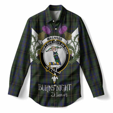 MacInnes (McInnes) Tartan Family Crest Women Casual Shirt Scottish Burns Night Thistle Floral