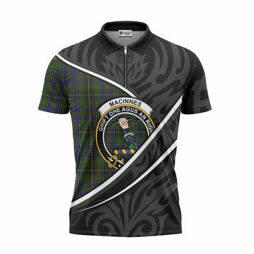 MacInnes (McInnes) Tartan Family Crest Zipper Polo Shirt Celtic Scottish Thistle Floral