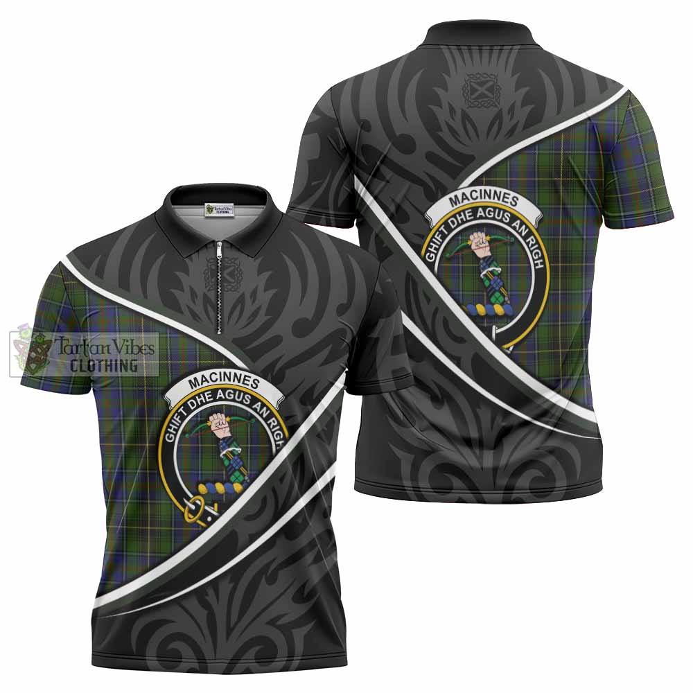 MacInnes (McInnes) Tartan Family Crest Zipper Polo Shirt Celtic Scottish Thistle Floral - Tartan Vibes Clothing