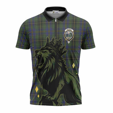 MacInnes (McInnes) Tartan Family Crest Zipper Polo Shirt Crowned Lion Roaring
