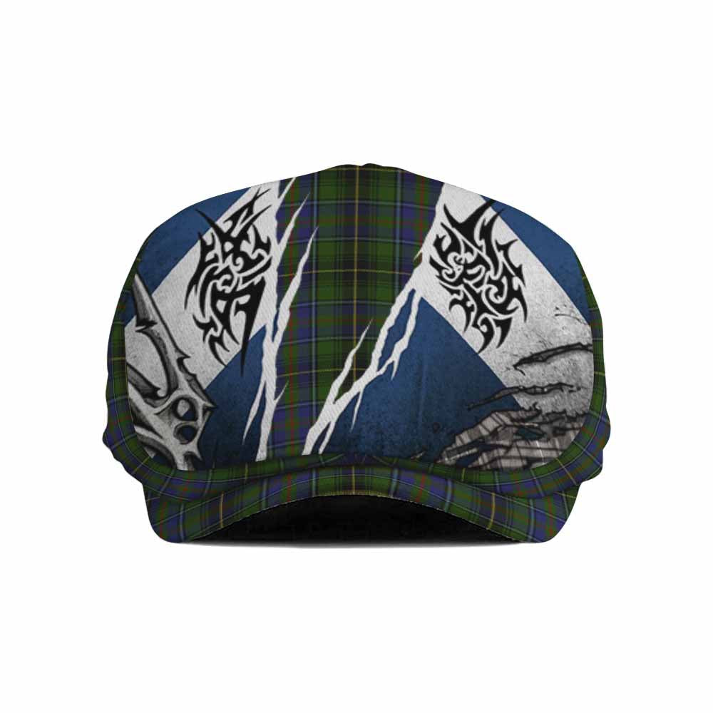 MacInnes (McInnes) Tartan Flat Cap, Jeff Cap Scotland Flag Ripped Tribal Design