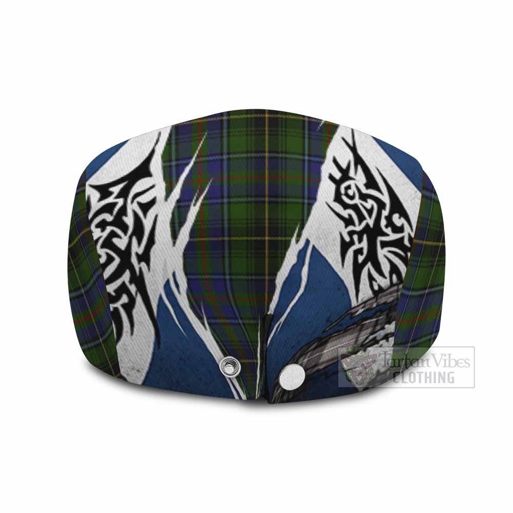MacInnes (McInnes) Tartan Flat Cap, Jeff Cap Scotland Flag Ripped Tribal Design