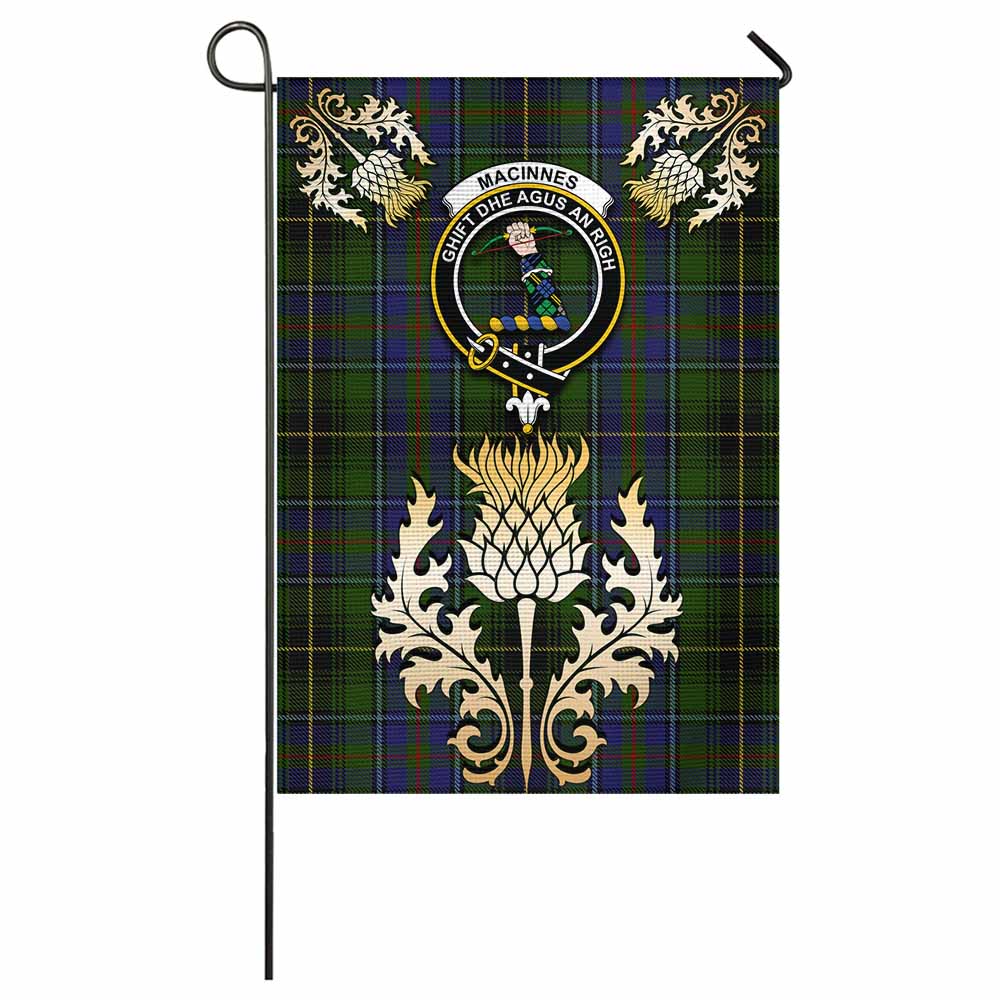 MacInnes (McInnes) Tartan Garden Flag with Golden Regal Scottish Thistle Emblem - Tartan Vibes Clothing