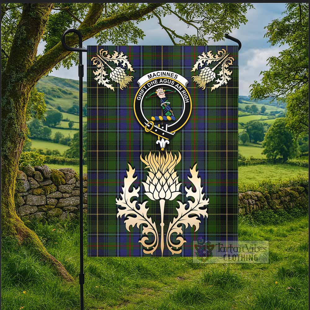 MacInnes (McInnes) Tartan Garden Flag with Golden Regal Scottish Thistle Emblem - Tartan Vibes Clothing