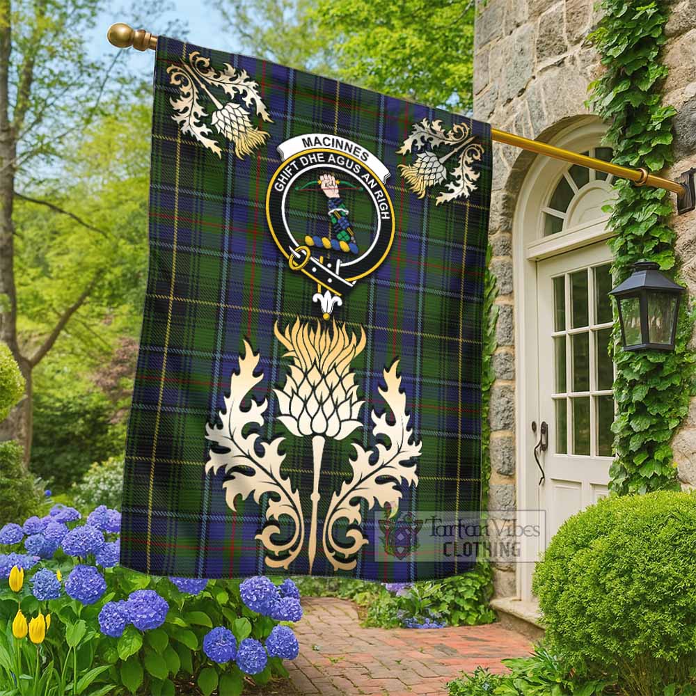 MacInnes (McInnes) Tartan Garden Flag with Golden Regal Scottish Thistle Emblem - Tartan Vibes Clothing