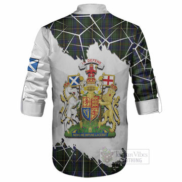 MacInnes (McInnes) Tartan Ghillie Shirt with Family Crest and Lion Rampant Grunge Style