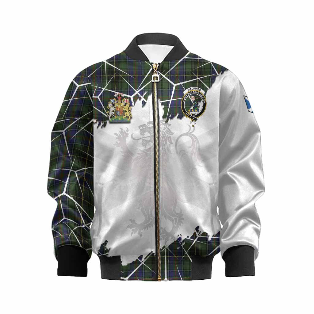 MacInnes (McInnes) Tartan Kid Bomber Jacket with Family Crest and Lion Rampant Grunge Style