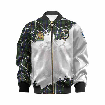 MacInnes (McInnes) Tartan Kid Bomber Jacket with Family Crest and Lion Rampant Grunge Style