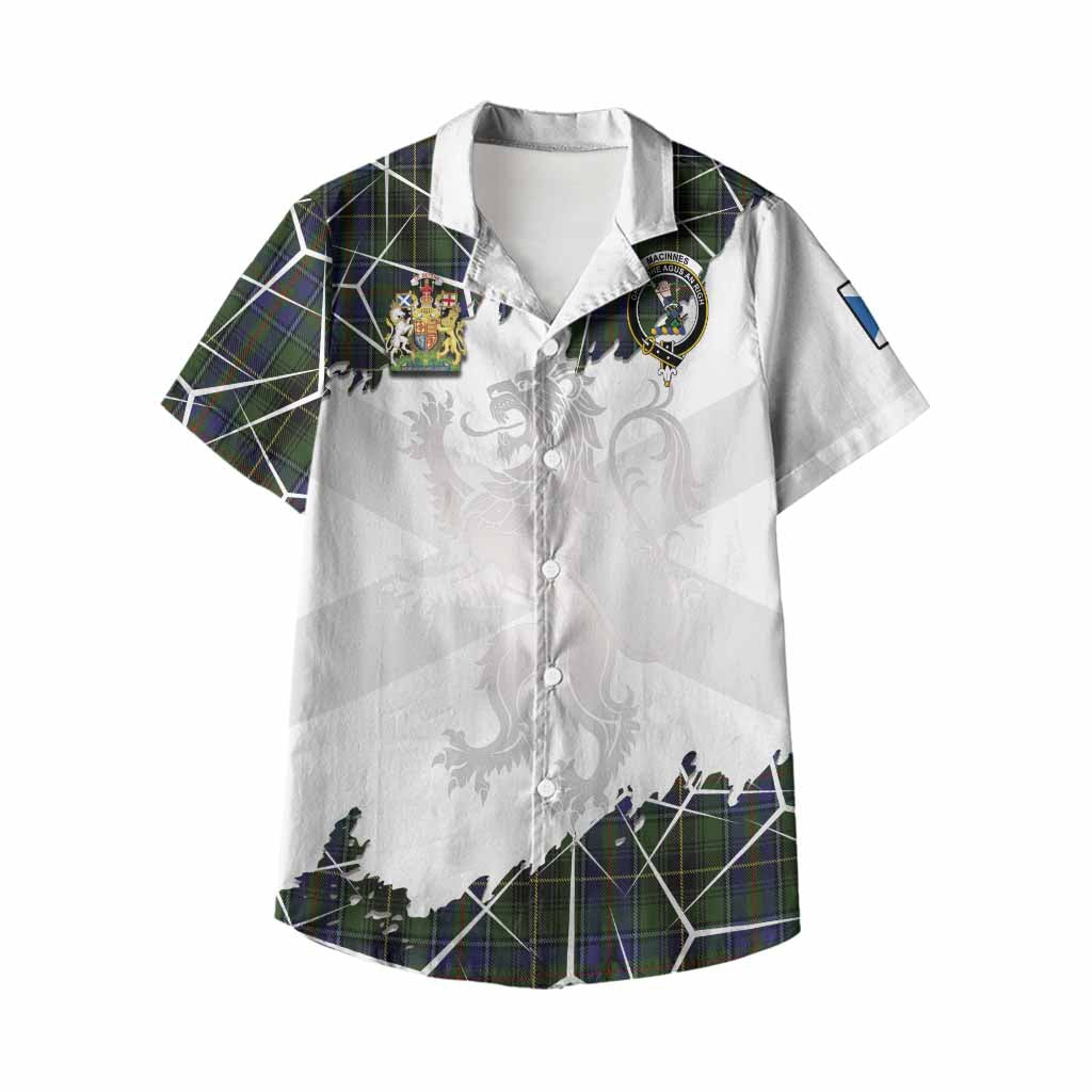 MacInnes (McInnes) Tartan Kid Hawaiian Shirt with Family Crest and Lion Rampant Grunge Style