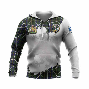 MacInnes (McInnes) Tartan Knitted Hoodie with Family Crest and Lion Rampant Grunge Style
