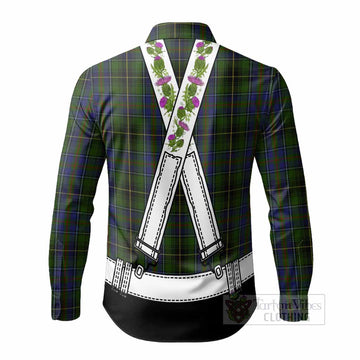 MacInnes (McInnes) Tartan Lederhosen Costume Long Sleeve Button Shirts Scotland Thistle Floral